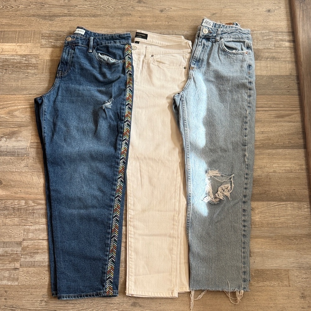 Lot x 3 Stylish Women’s Jeans Collection - Blue, Cream, Light Blue size 8